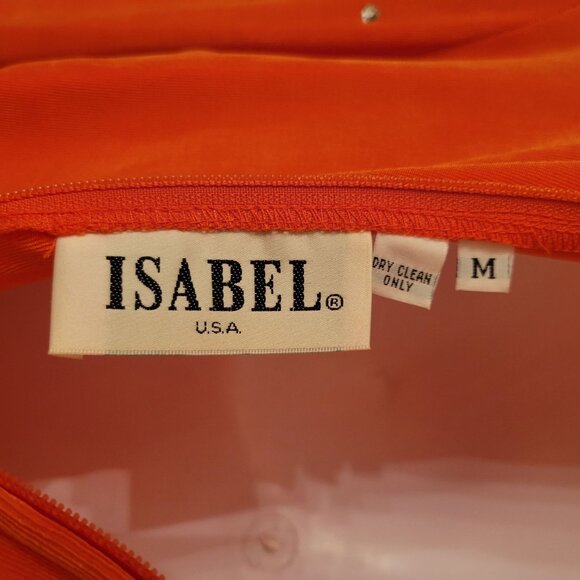 Vintage Isabel Orange Bodysuit Rhinestone M Liquid Knit‎ Stretch Mock Turtleneck - Picture 2 of 7
